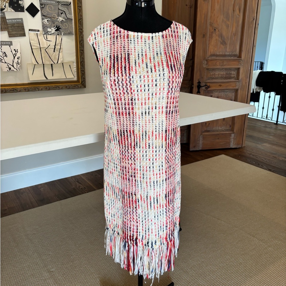 St. John Elegant Multicolor Knit Fringe Dress